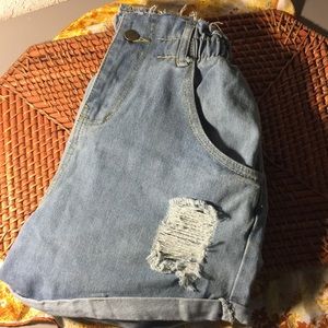 Denim, paper bag shorts